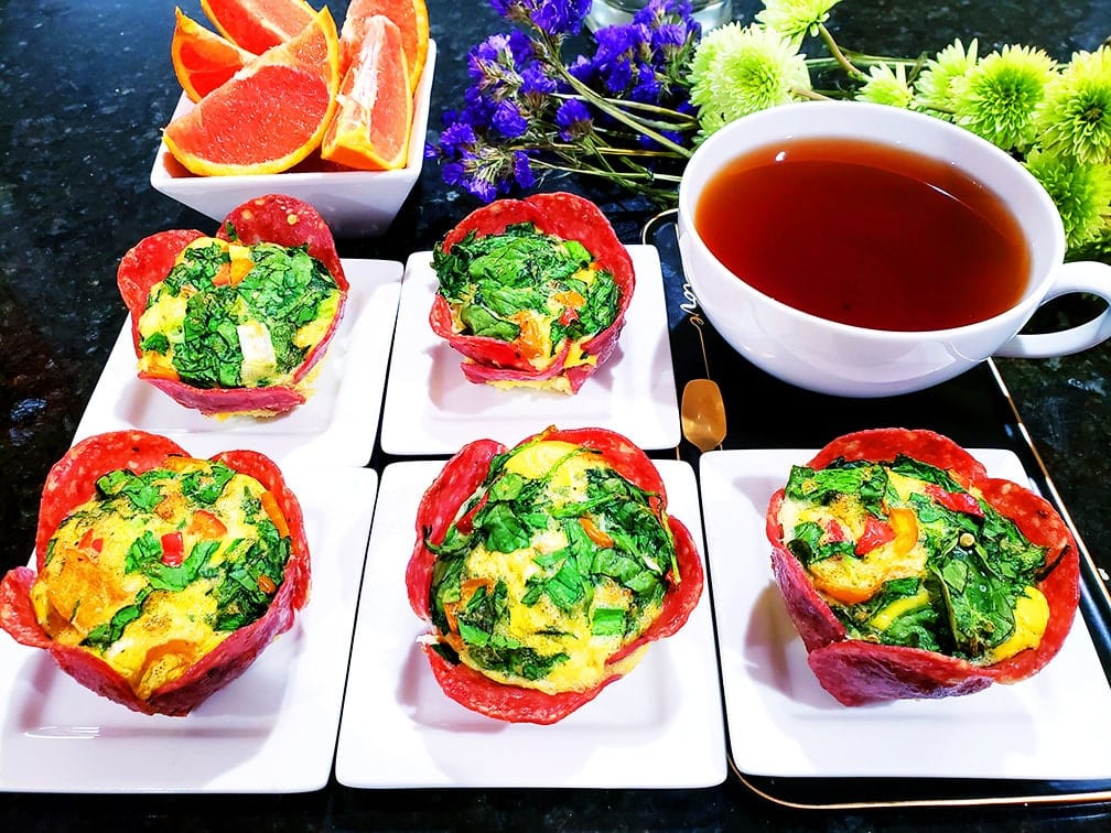 egg omelet in salami cup