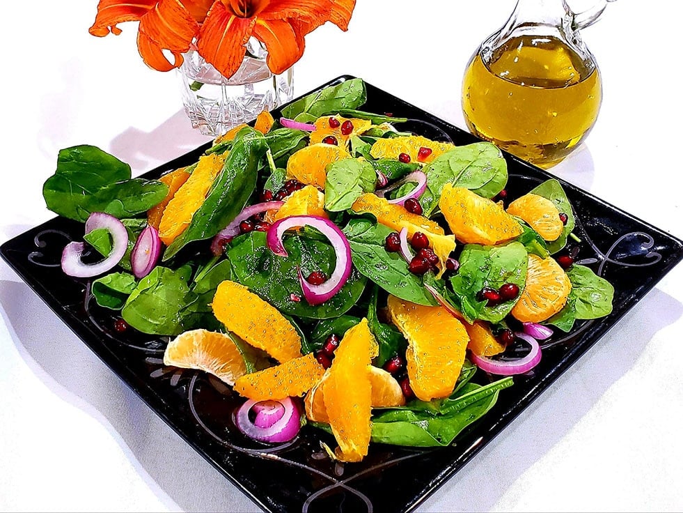 Spinach Salad with Oranges, Mandarins, and Pomegranate