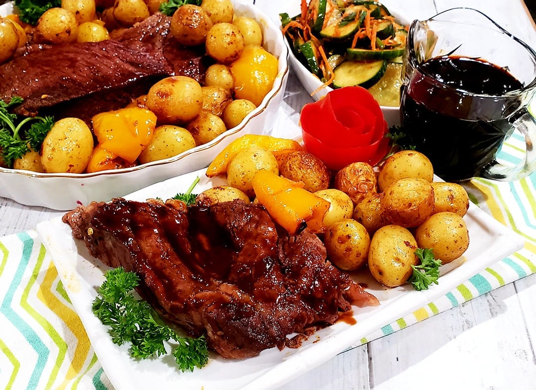 Oven Roasted Beef, Potatoes, and Peppers Simple Tasty Eating